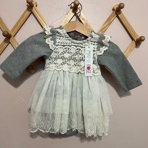 Mae Li Rose Laced Long Sleeves Onesie Grey 3-6mo